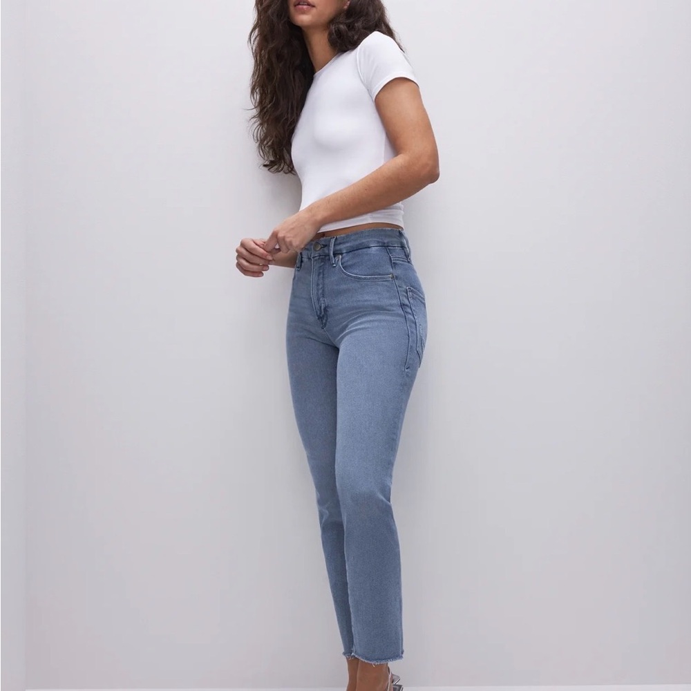 Good American Sky Blue Straight Leg Jeans